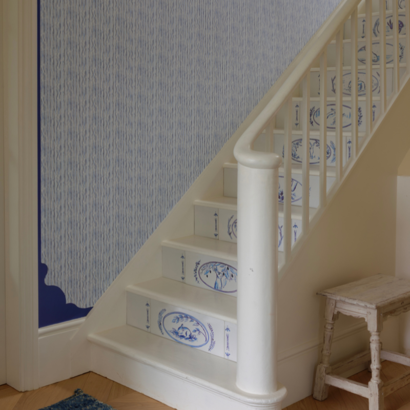 Ticking Stripe Wallpaper, Blue