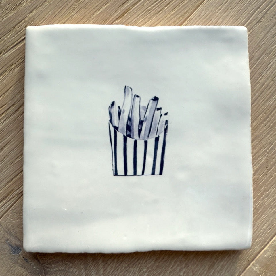 End of Line, French Fries Delft Tile, Navy Blue