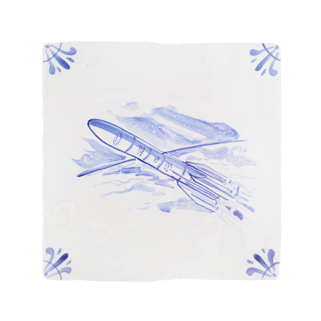 End of Line, Lift Off Delft Tile, Blue, 12.5cm