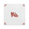 White tile with red castle illustration with decorative elements