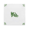White tile with green castle illustration with decorative elements