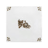 White tile with sepia castle design with decorative corners
