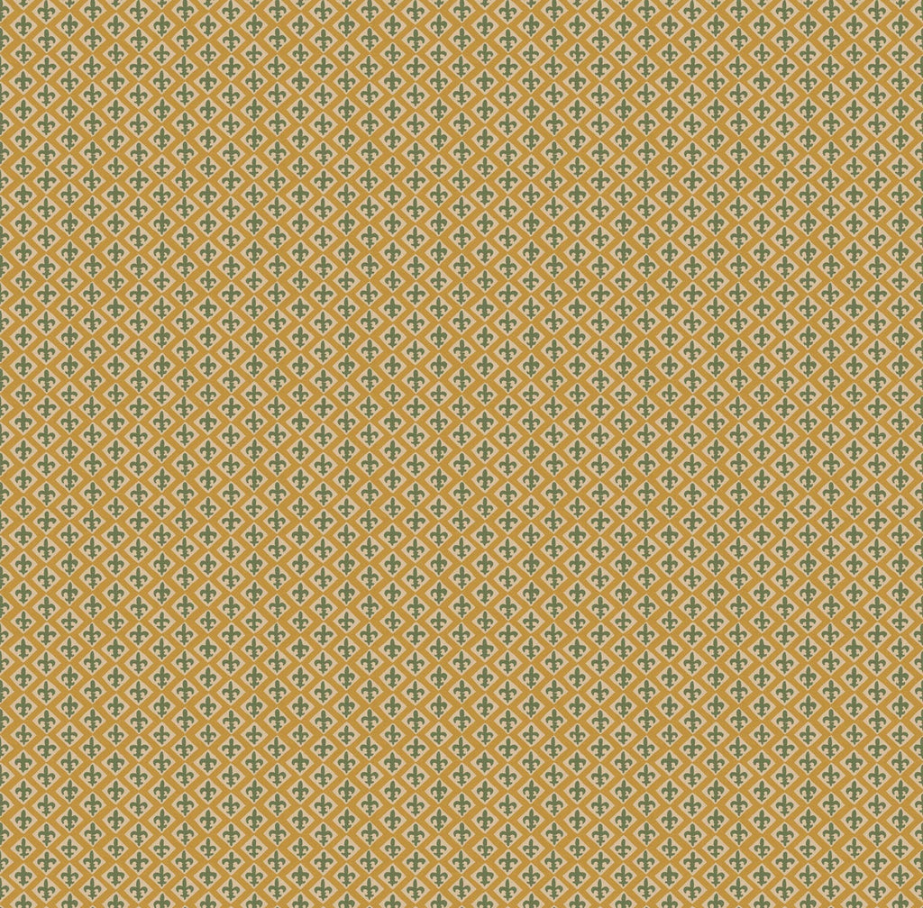 A close-up of a repeating geometric pattern in mustard yellow, beige, and light blue, filling the entire frame.