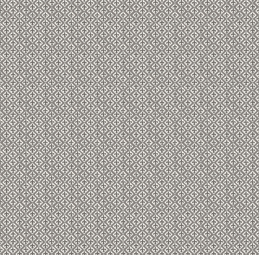 A repeating geometric pattern of small white diamond and cross-like motifs on a warm taupe-gray background, filling the entire frame.