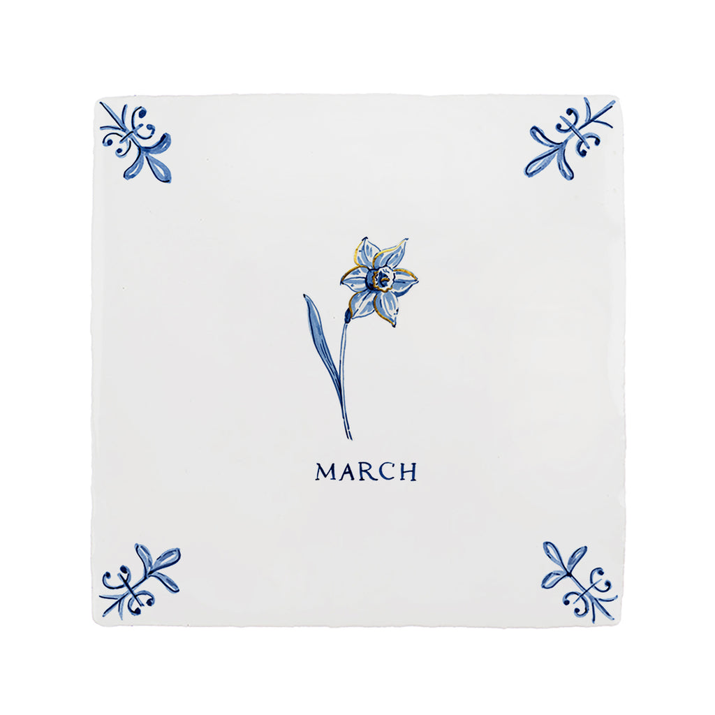 Daffodil Delft Tile, Gold Lustre