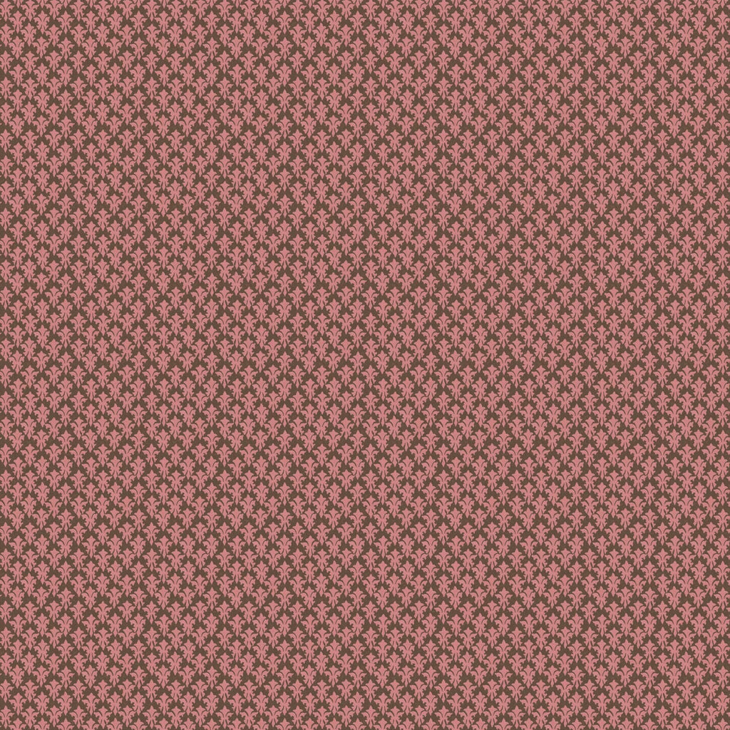 A close-up of a repeating fabric or material pattern in dusty rose pink and dark brown, filling the entire frame.