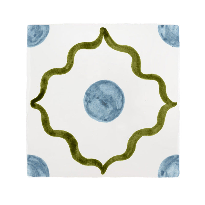 Beirut Tile Sample, Green and Sky Blue