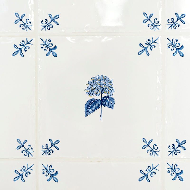 Hydrangea Delft Tile, Gold Lustre
