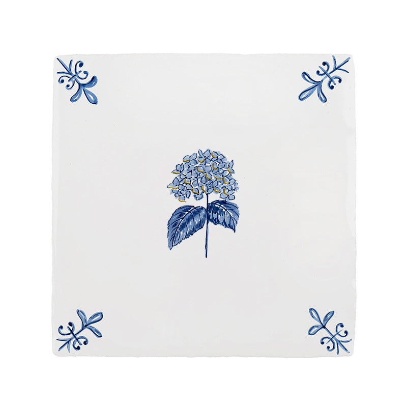Hydrangea Delft Tile, Gold Lustre