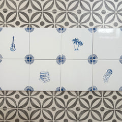 End of Line, set of 8 Delft Tiles, Petal Corners, 12.5cm