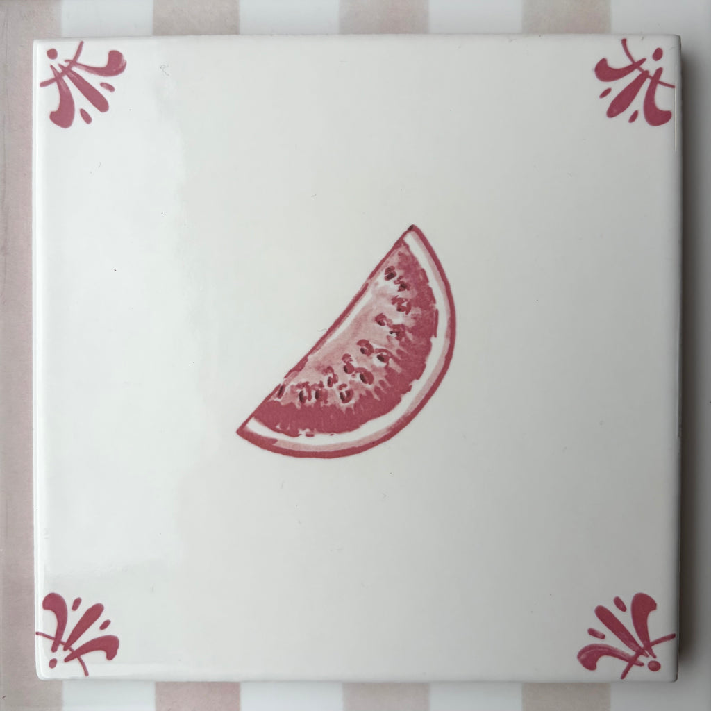End of Line, Watermelon Delft Tile, Crimson, 12.5cm