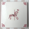 End of Line, Carousel Horse Delft Tile, Crimson, 12.5cm