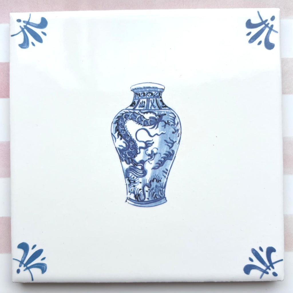 End of Line Chinese Vase Delft Tile,  12.5cm