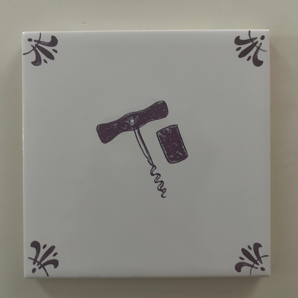 End of Line Cork Screw Delft Tile - Manganese 12.5cm