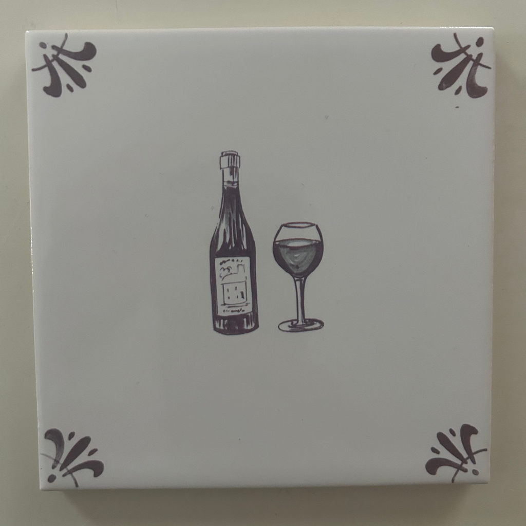 End of Line Red Wine Lovers Delft Tile - Manganese 12.5cm