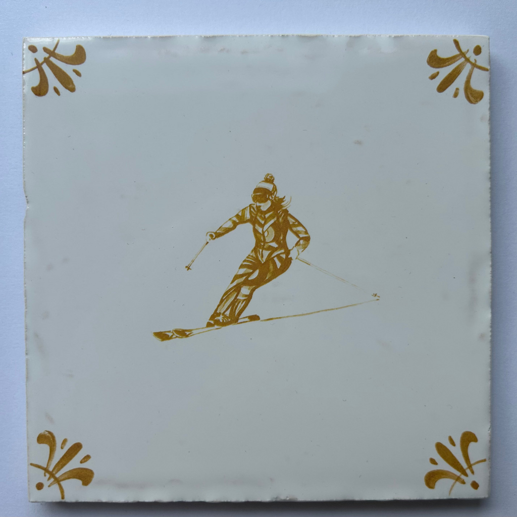 End of Line Skier Delft Tile - Mustard 12.5cm