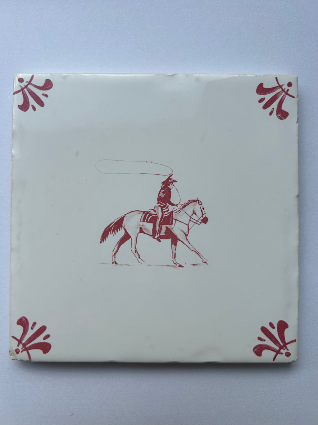 End of Line Cowboy Delft Tile - Crimson 12.5cm
