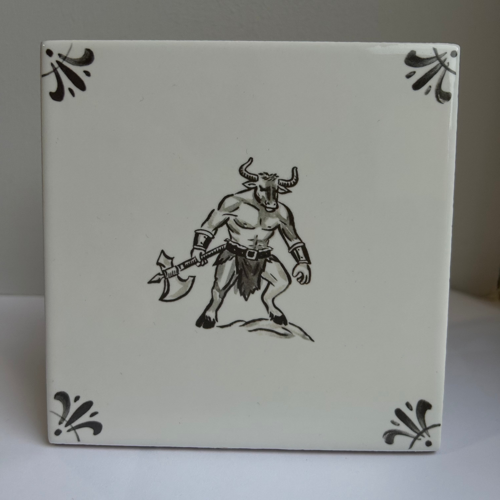 End of Line Minotaur Delft Tile - Sepia 12.5cm
