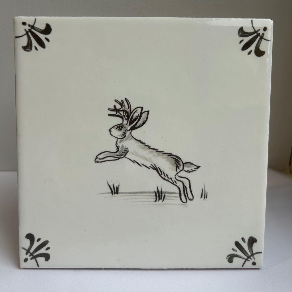 End of Line Jackalope Delft Tile - Sepia 12.5cm