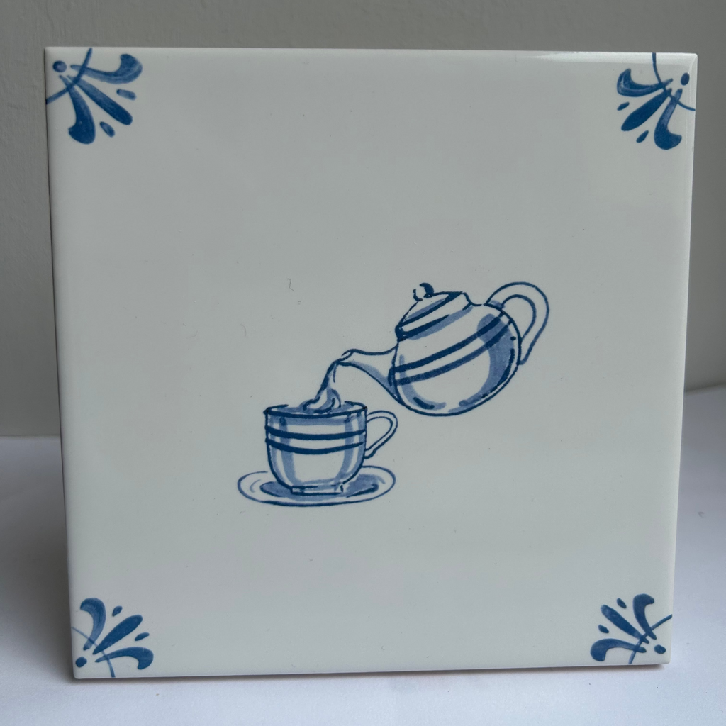 End of Line Tea Time Delft Tile - Blue 12.5cm