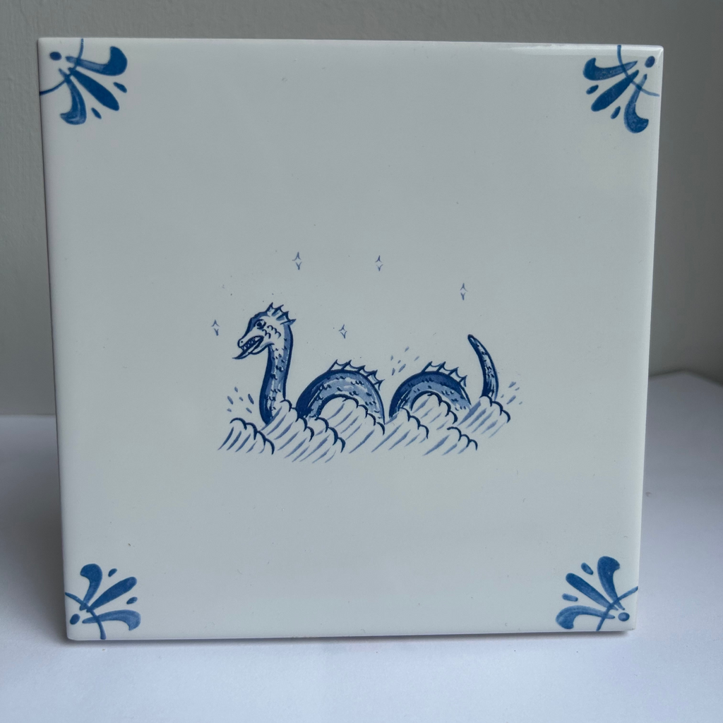 End of Line Loch Ness Monster Delft Tile - Blue 12.5cm