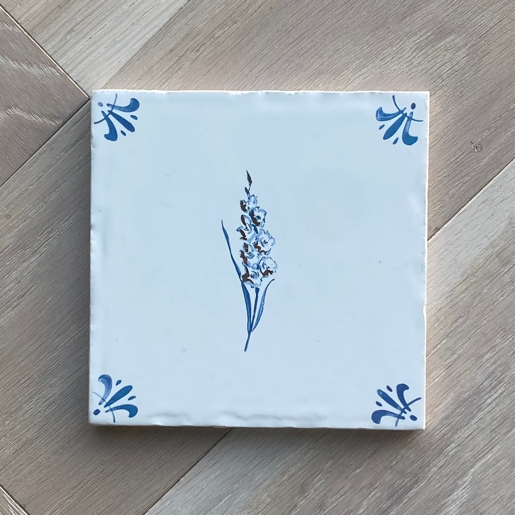 End of Line, Gold Lustre Tile, Gladioli, 12.5cm