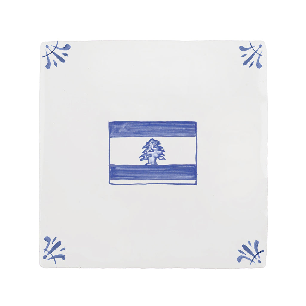 End of Line, Lebanese Flag Delft Tile, Blue, 12.5cm
