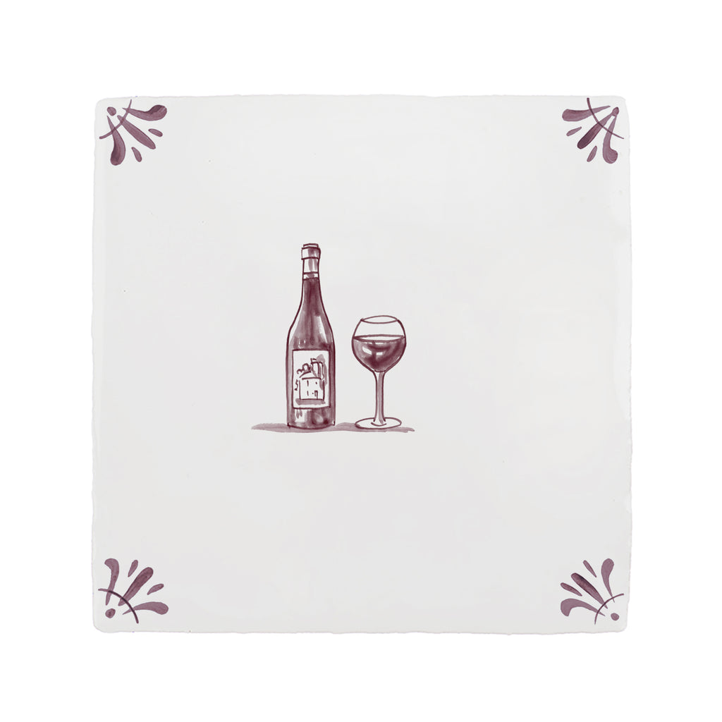 End of Line, Red Wine Lovers Delft Tile, Manganese, 12.5cm