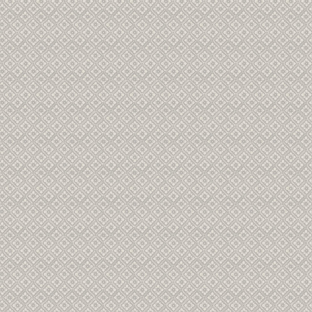 A close-up of a light gray and off-white fabric or wallpaper pattern featuring a repeating small geometric diamond motif.