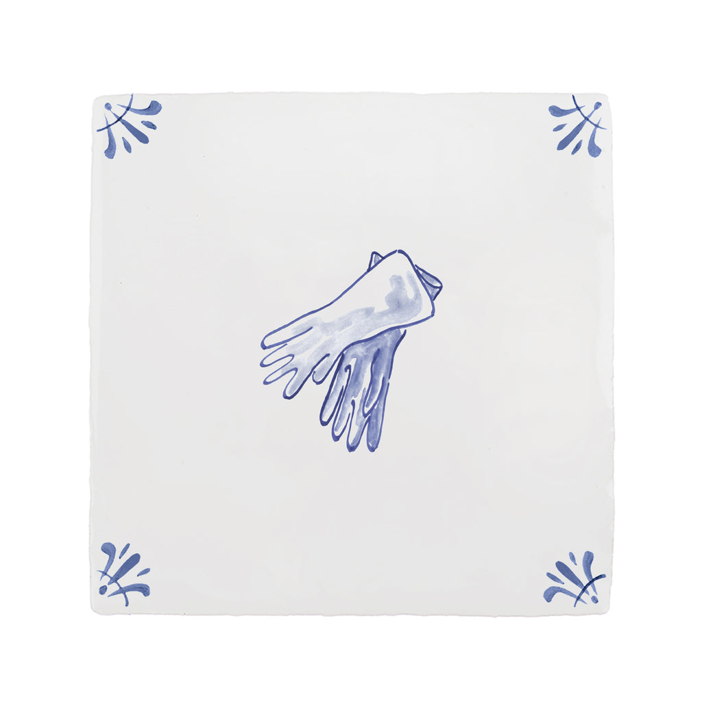 End of Line, Rubber Gloves Delft Tile, Blue, 12.5cm