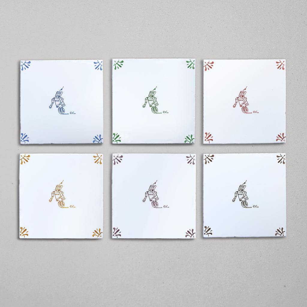Runaway Robot Delft Tile