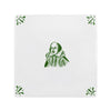 White tile with green illustration of William Shakespeare
