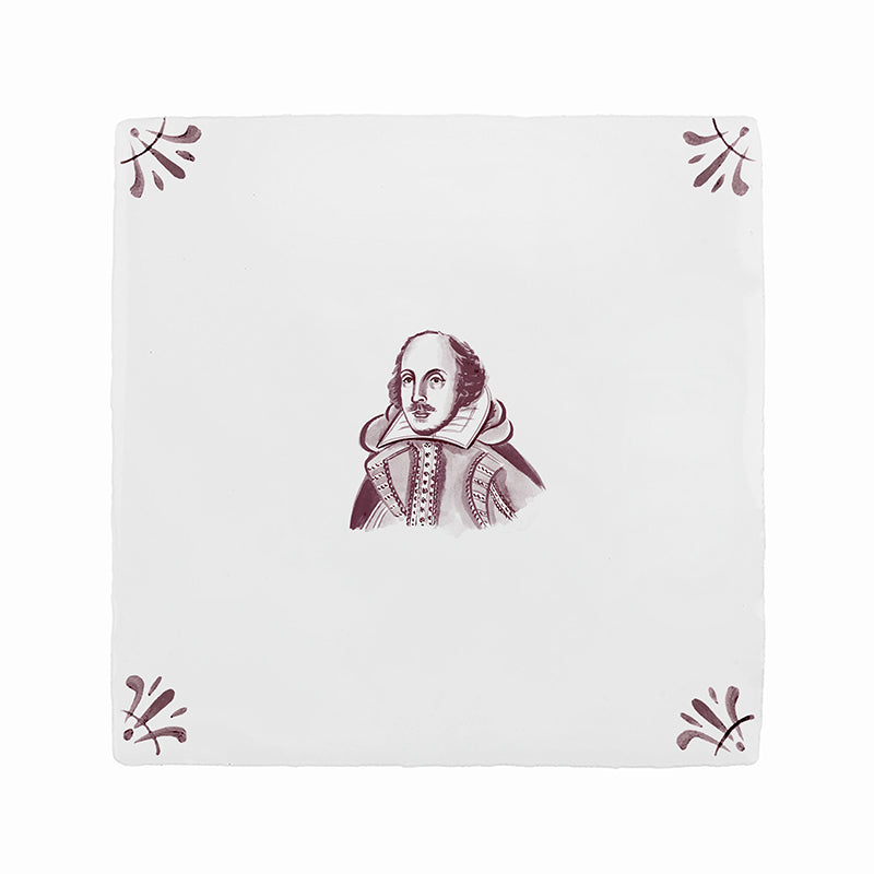 White tile with manganese illustration of William Shakespeare
