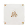 White tile with mustard illustration of William Shakespeare