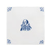 White tile with blue illustration of William Shakespeare