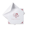 White card with red floral design and 'Congratulations!' text, paired with a matching white envelope on a white background.