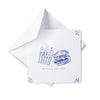 White card with blue illustrations of a burger and fries, and text 'Meant for each other', on a white background.