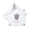White card with a popcorn illustration and text on a white background