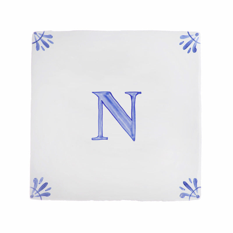 End of Line, Alphabet N Delft Tile, Blu, 12.5cm