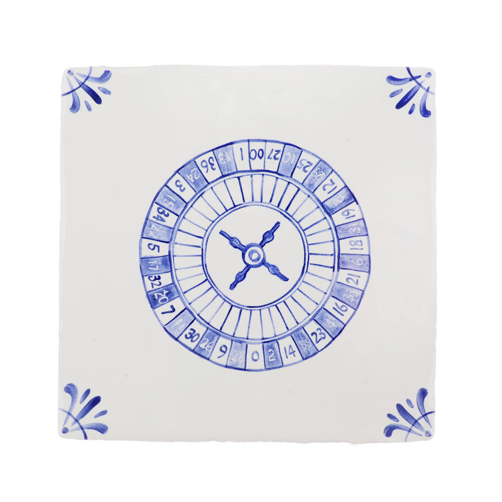 End of Line, Roulette Wheel Delft Tile, Blue, 12.5cm