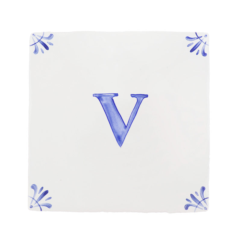 End of Line, Alphabet V Delft Tile, Blue, 12.5cm
